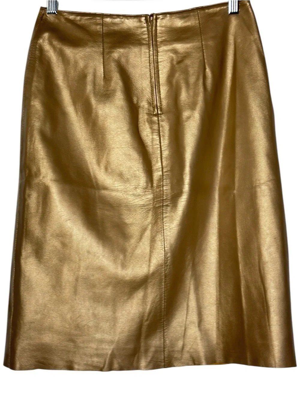 Margaret Godfrey Genuine Leather Metallic Gold A-Line Midi Skirt Glam Statement